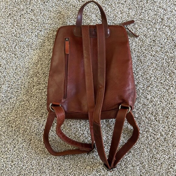 Wild West Los Angeles Leather Backpack Adjustable Straps & Plaid Interior Brown - Picture 4 of 13